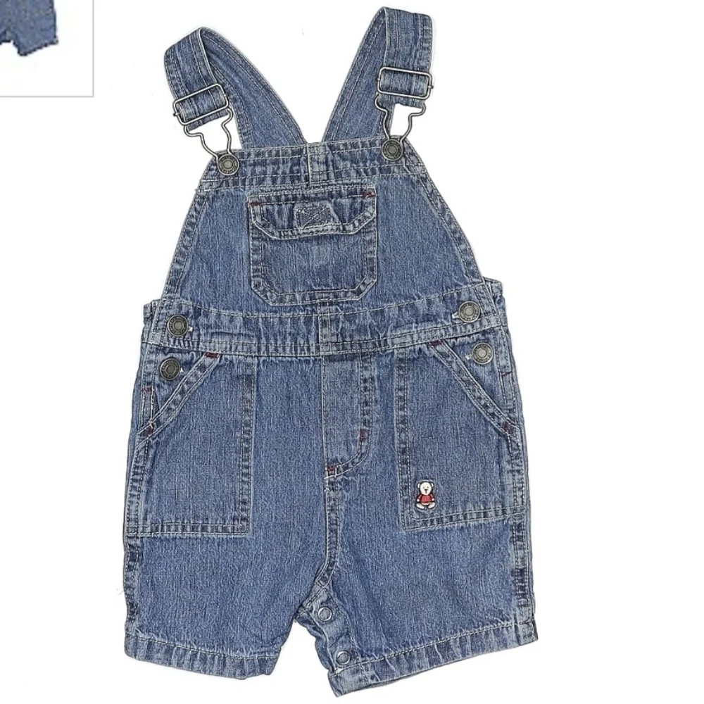Carter's Baby Overalls Medium Wash Blue Denim 100% Cotton Size 9M Teddy Bear EUC
